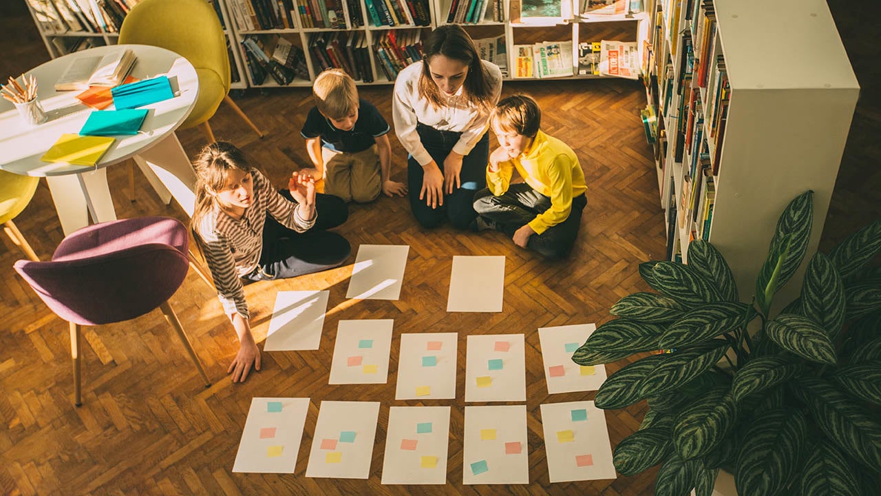 Image of a parent managing remote learning using Kanban, agile techniques and scrum framework to support children during the pandemic.