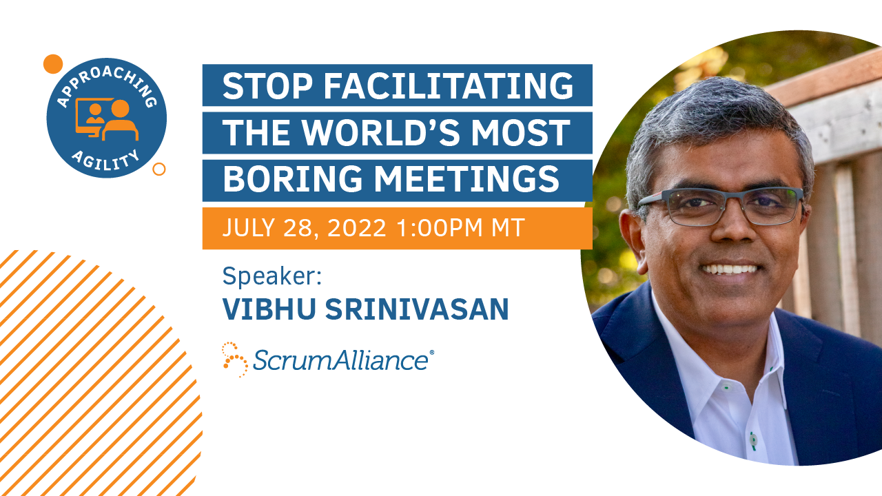 A graphic showing Vibhu Srinivasan's upcoming webinar on meeting facilitation