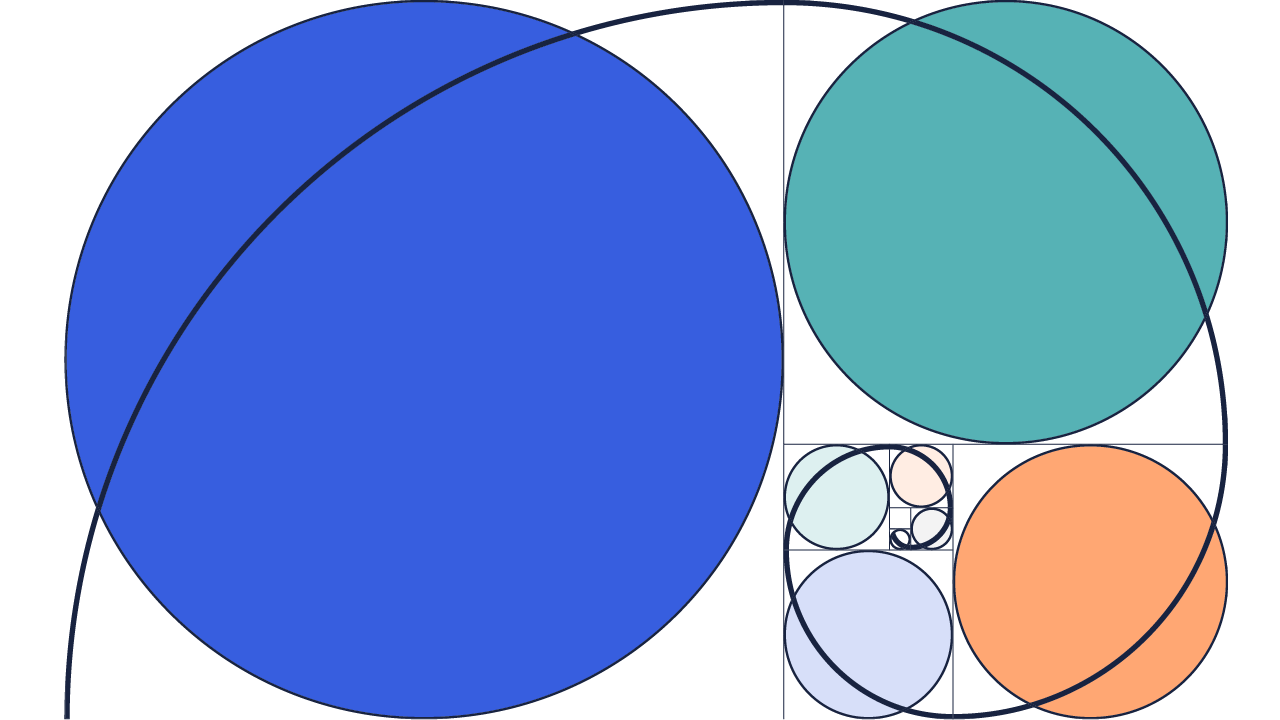An illustration showing the Fibonacci spiral concept